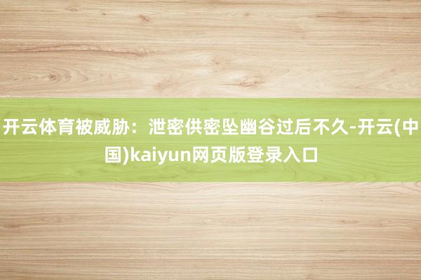 开云体育被威胁：泄密供密坠幽谷过后不久-开云(中国)kaiyun网页版登录入口